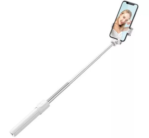Prémium selfie bot, 19 - 70 cm, forgatható, exponáló gombbal, bluetooth-os, v4.0, tripod, R1, fehér