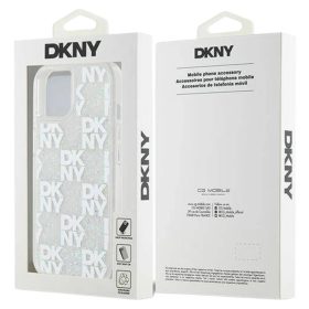  DKNY Liquid Glitter Checkered Pattern iPhone 15 hátlap tok, átlátszó