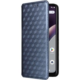   ZTE Blade V50 design oldalra nyíló tok, bőrhatású stand teljes 3D rombusz minta prémium sötötkék