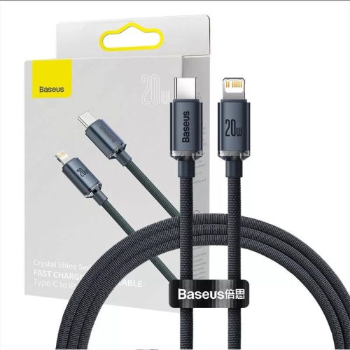 Baseus Crystal USB-C-Lightning kábel, 20W, PD, 1.2m, fekete