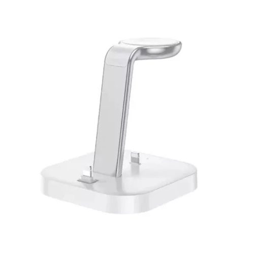 Univerzális töltő állomás 3in1, 1 x Qi Wireless, 2 x Lightning, 10.5W, asztali tartó, Hoco CW43, fehér 