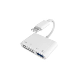   4 az 1-ben multifunkcionális kártyaolvasó, Lightning/SD/TF/USB 3.0 csatlakozóval, telefonhoz/táblagéphez/kamerához, Plug and Play, kompakt és hordozható, széles körű kompatibilitás, gyors adatátviteli sebesség, ABS, fehér