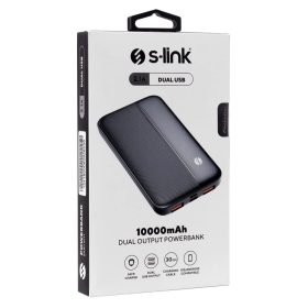   S-link Ip-G10N 10000Mah Micro+C típusú portos külső akkumulátor, fekete, hordozható töltő