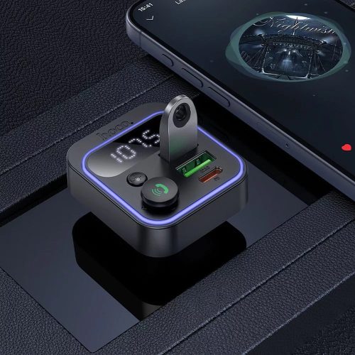 Hoco E85 bluetooth FM transmitter / autós töltő, 2xUSB-A-USB-C, PD, QC3.0, 20W, fekete