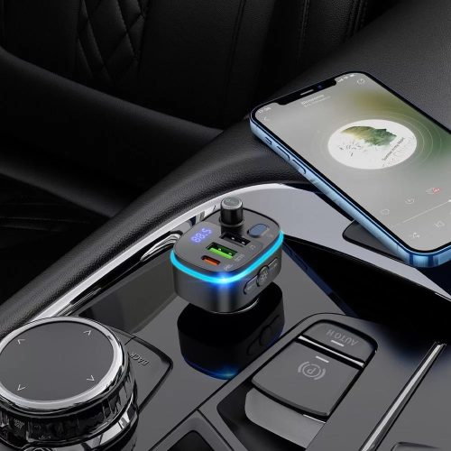 Hoco E62 bluetooth FM transmitter / autós töltő, 2xUSB-A-USB-C, PD, QC3.0, 20W, fekete