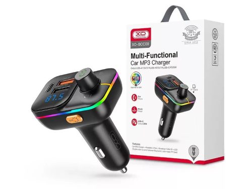 XO BCC09 2xUSB-A 1xUSB-C autós töltő és fm transzmitter fekete 
