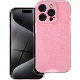   Apple iPhone 16 Pro  csillámos hátlap tok, átlátszó/rózsaszín