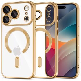   Apple iPhone 17 Pro Max, Műanyag hátlap védőtok + szilikon keret, közepesen ütésálló, Magsafe töltővel kompatibilis, fényes keret, Magflex Magsafe, átlátszó/arany