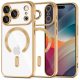 Apple iPhone 17 Pro Max, Műanyag hátlap védőtok + szilikon keret, közepesen ütésálló, Magsafe töltővel kompatibilis, fényes keret, Magflex Magsafe, átlátszó/arany